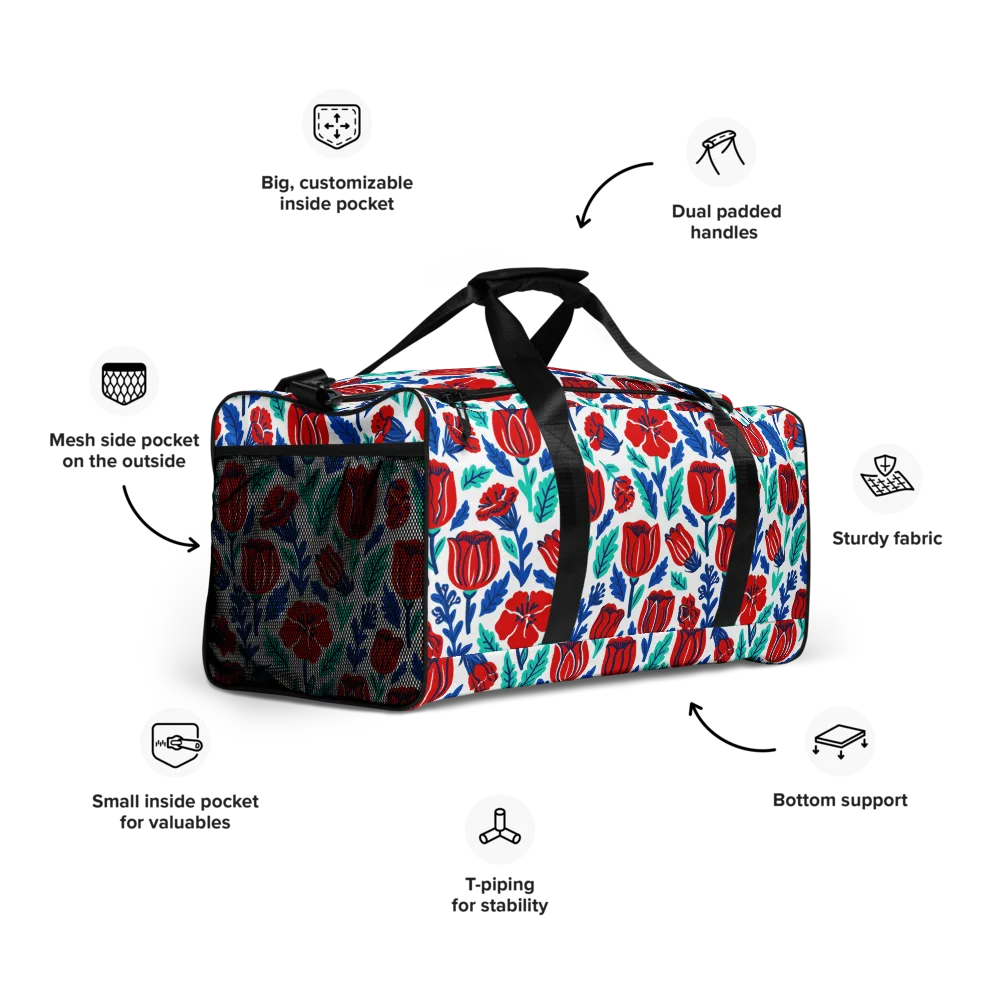 Crimson Garden on Duffle Bag — Right Front