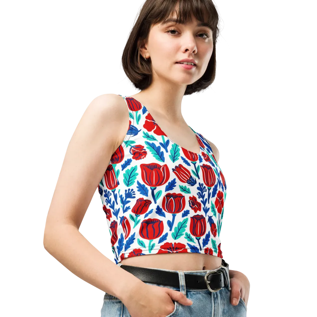 Crimson Garden on Crop Top — Right Front