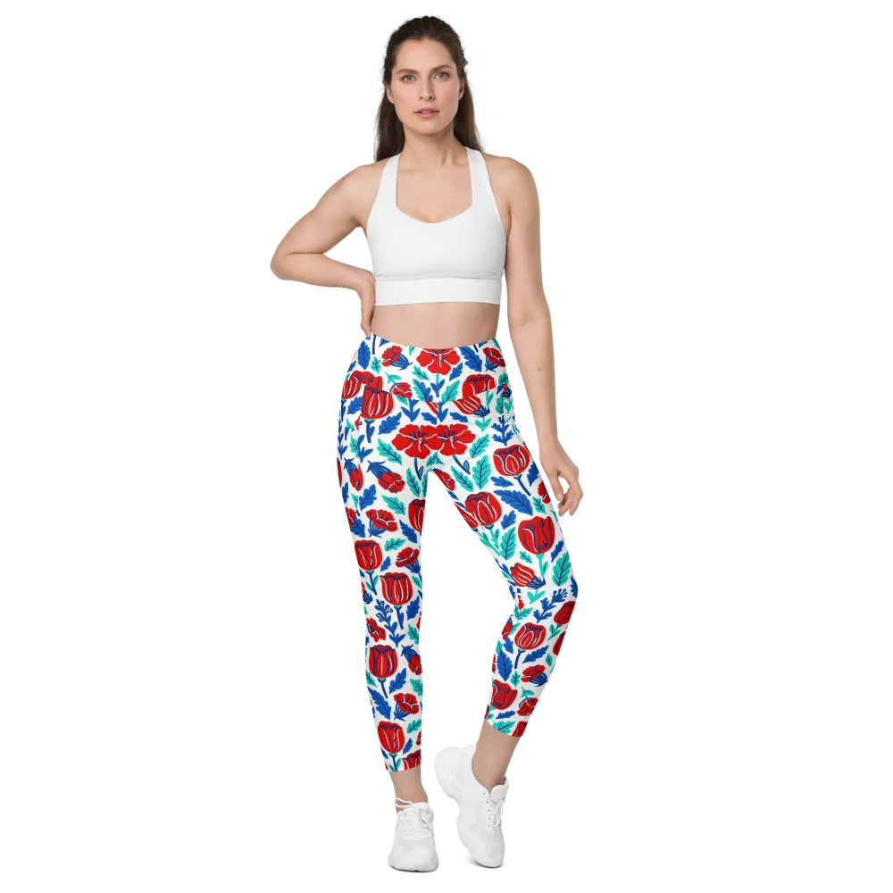 Crimson Garden on Leggings with Pockets — Front