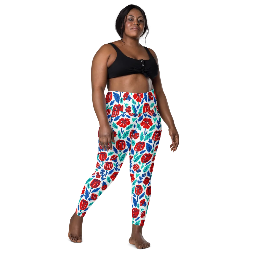 Crimson Garden on Leggings with Pockets — Front