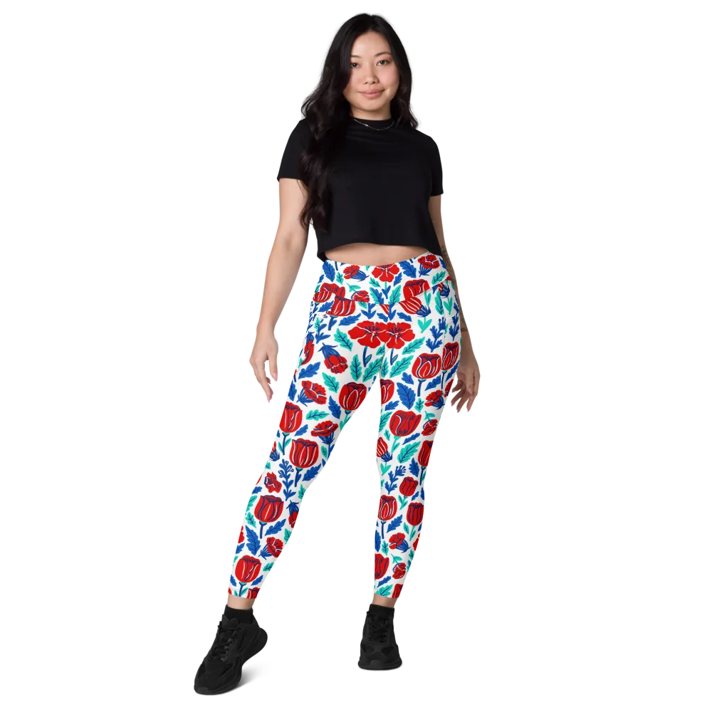 Crimson Garden on Leggings with Pockets — Front