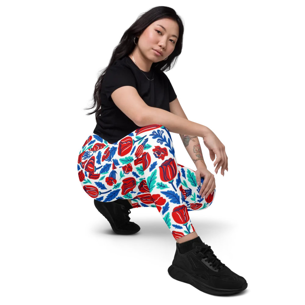Crimson Garden on Leggings with Pockets — Right Front