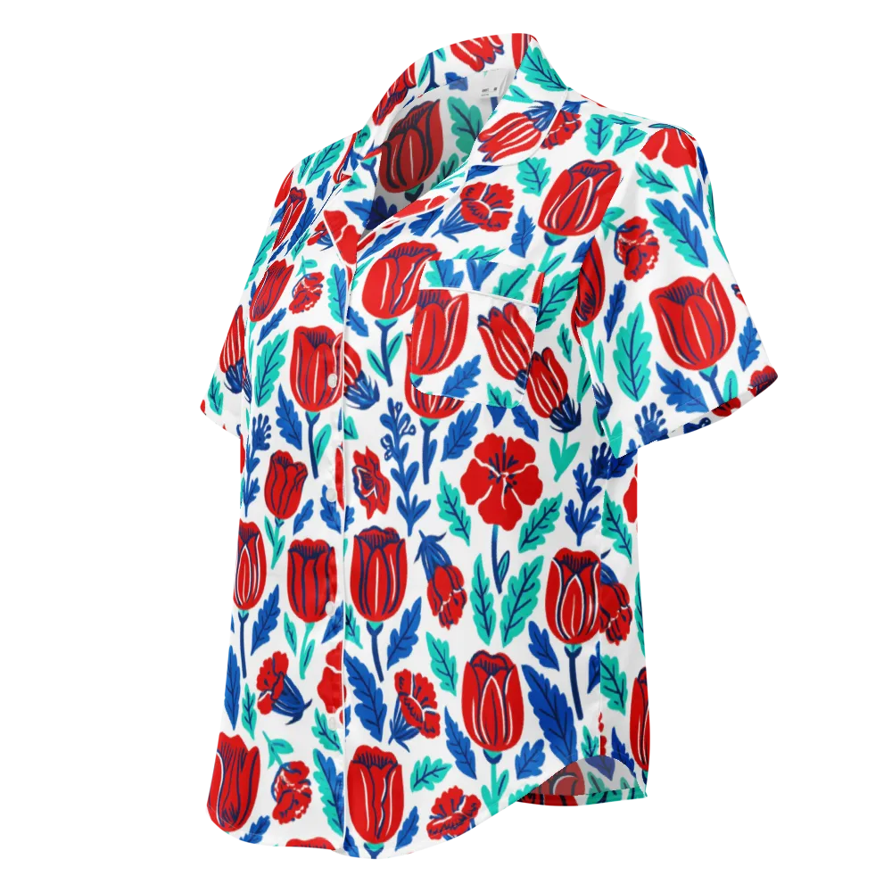 Crimson Garden on Women's Short Sleeve Pajama Top — Left Front