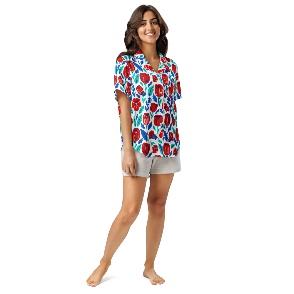 Crimson Garden on Women's Short Sleeve Pajama Top — Front