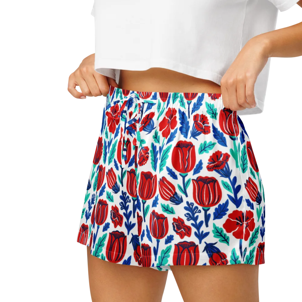 Crimson Garden on Women's Pajama Shorts — Left