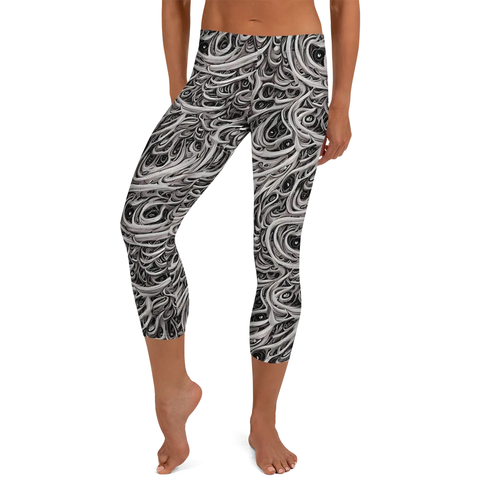 Noir Marbling on Capri Leggings — Front