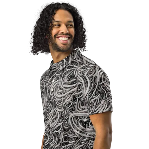 Noir Marbling on a Men's Slim Fit Polo Shirt