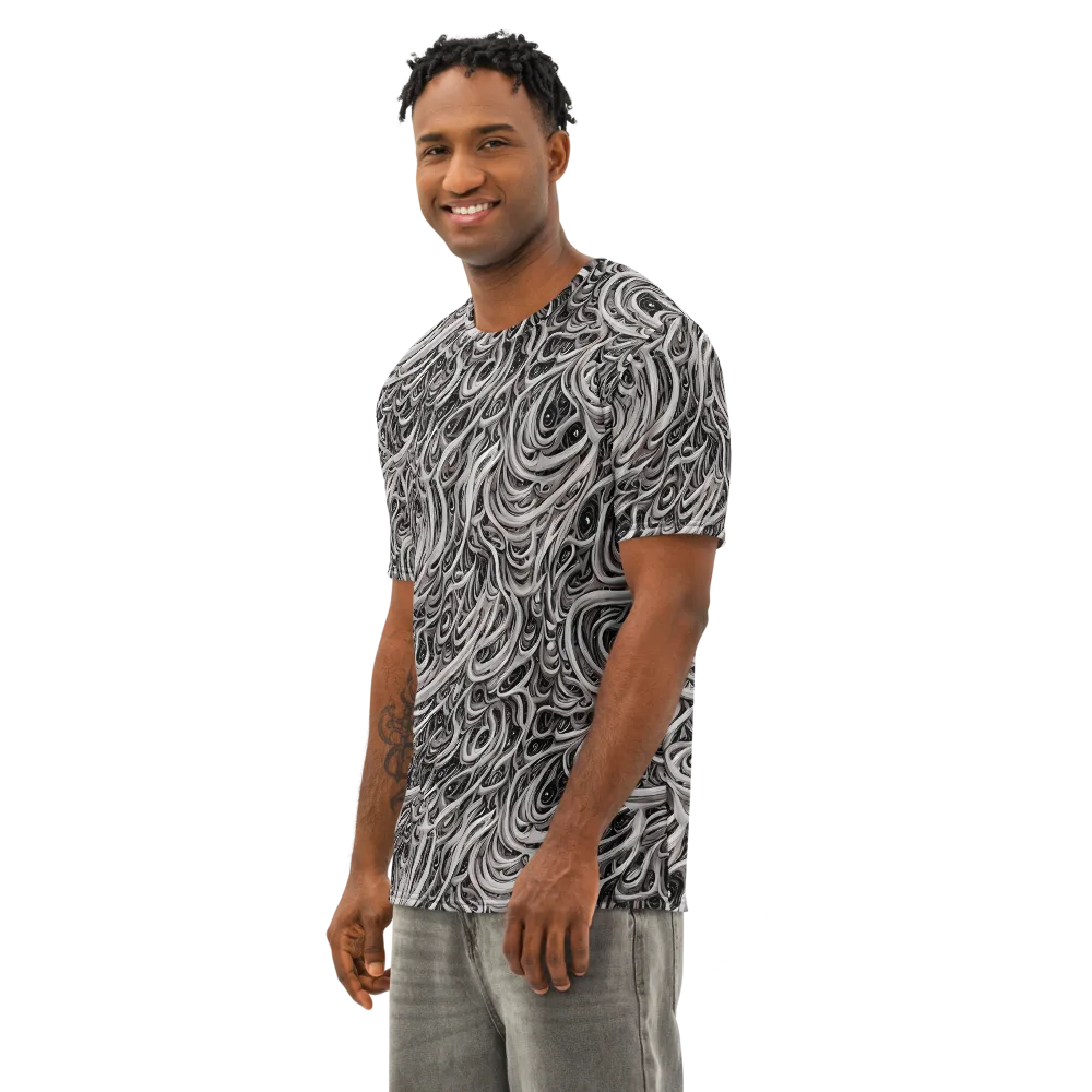 Noir Marbling on Men's Cotton Crew Neck T-Shirt — Left Front