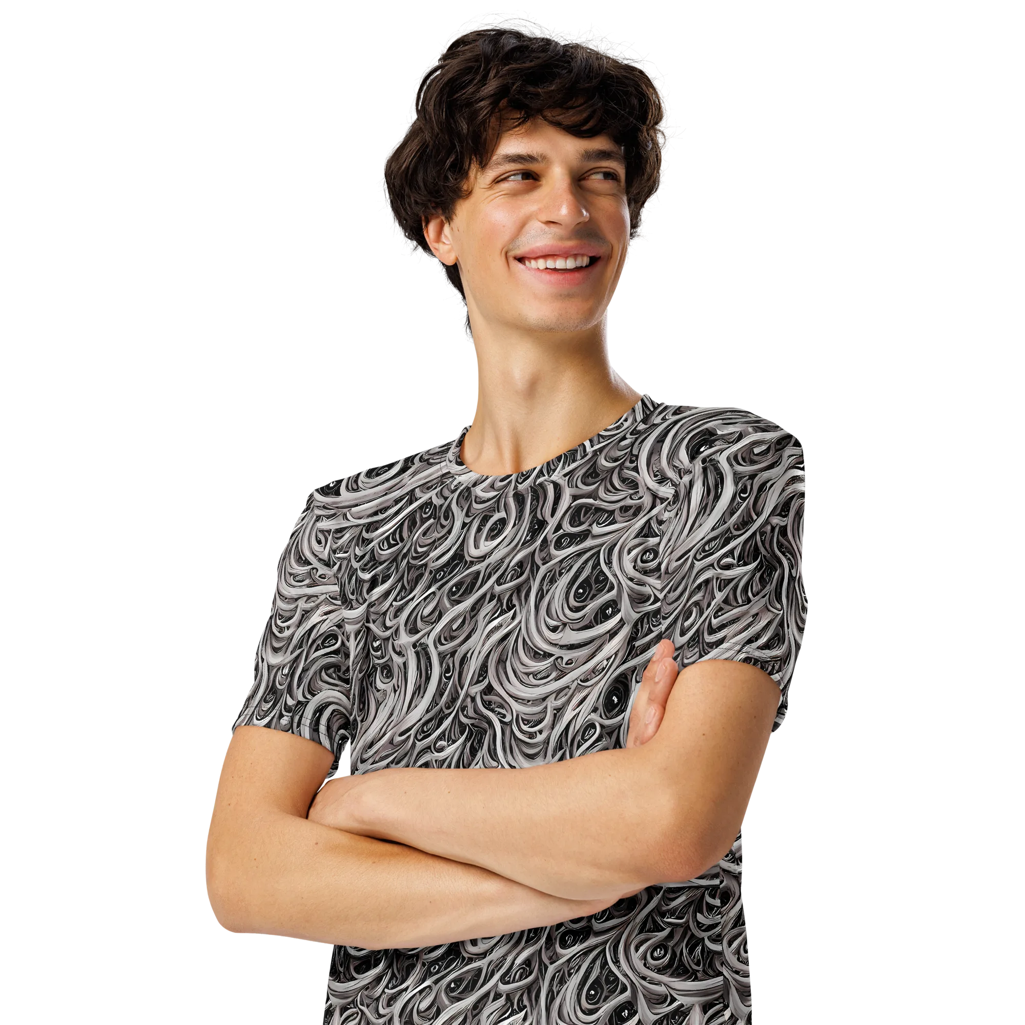 Noir Marbling on Men's Crew Neck T-Shirt — Left Front