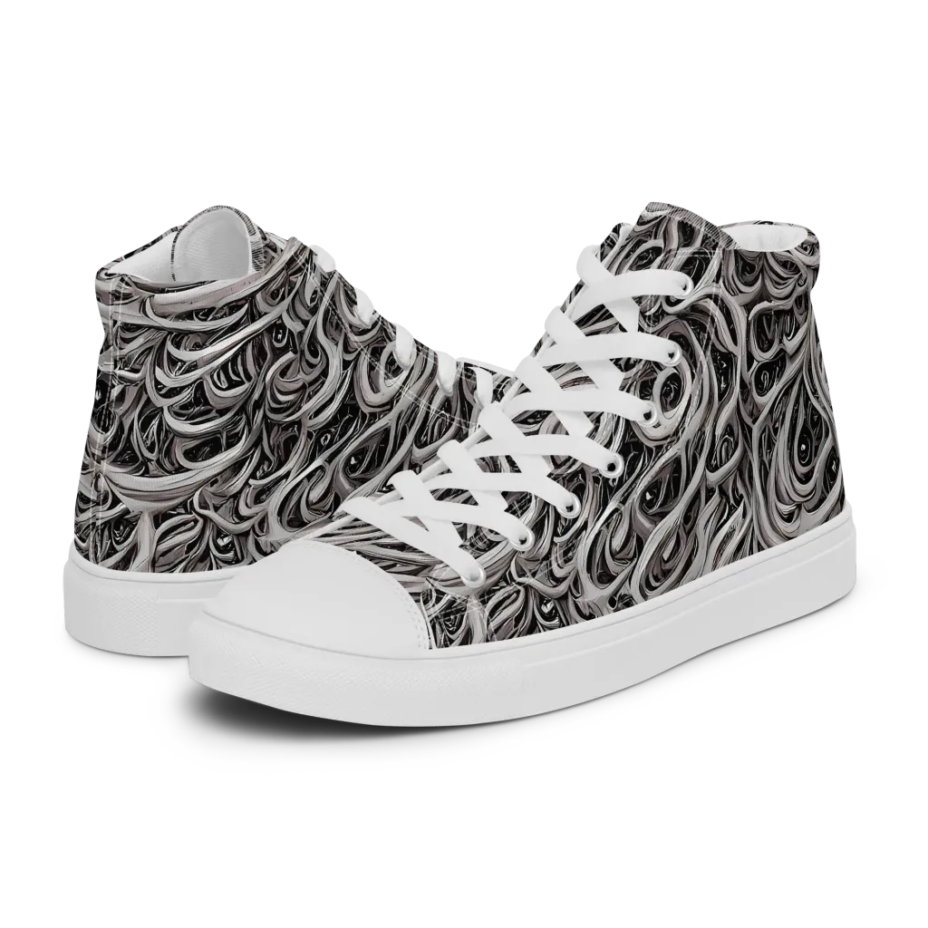 Noir Marbling on Men's High Top Canvas Shoes — Left