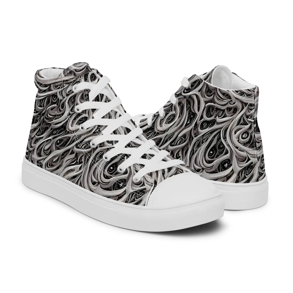 Noir Marbling on Men's High Top Canvas Shoes — Right