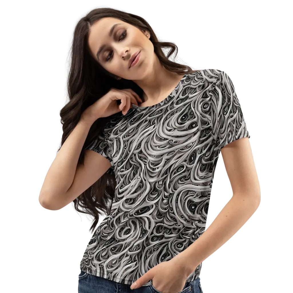Noir Marbling on Women's Crew Neck T-Shirt — Left Front