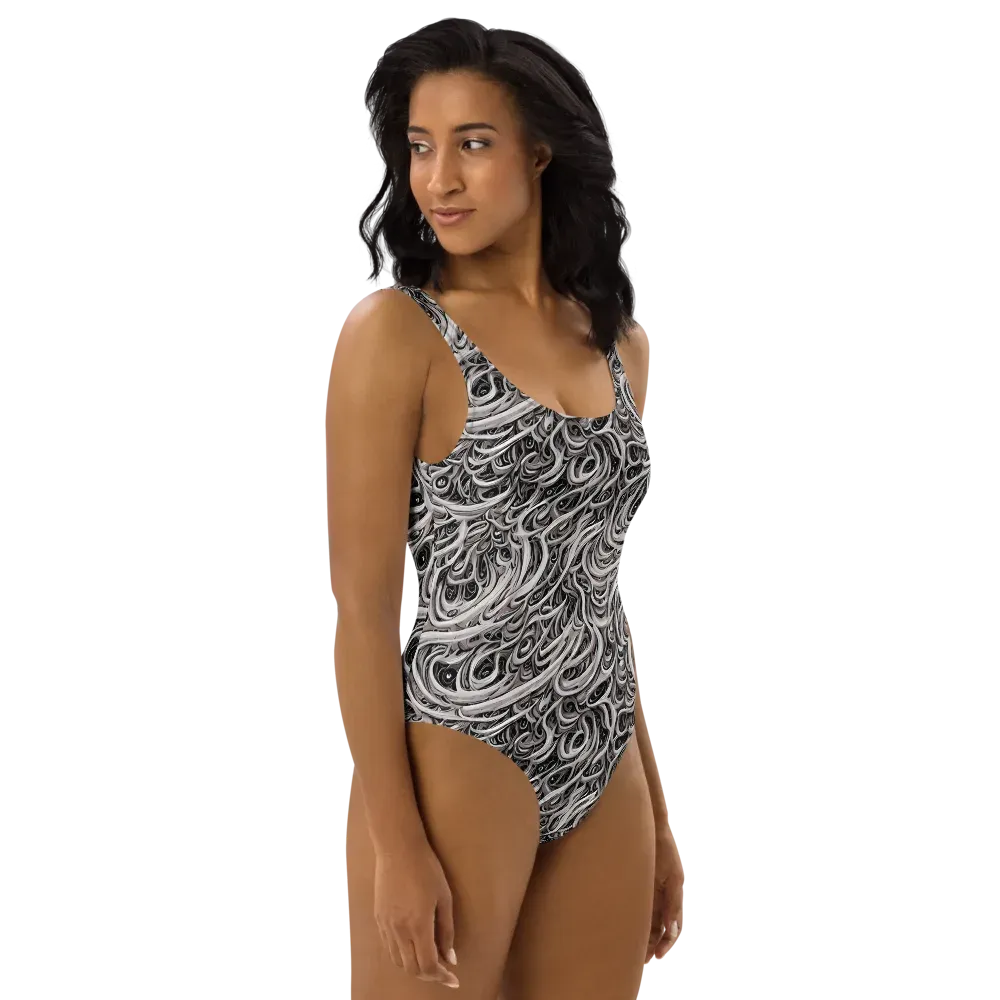 Noir Marbling on One-Piece Swimsuit — Right