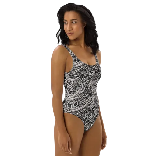Noir Marbling on a One-Piece Swimsuit