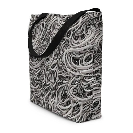 Noir Marbling on a Large Tote Bag W/ Pocket