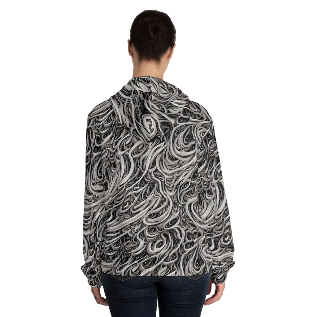 Noir Marbling on Women's Full-Zip Hoodie — Back On Person
