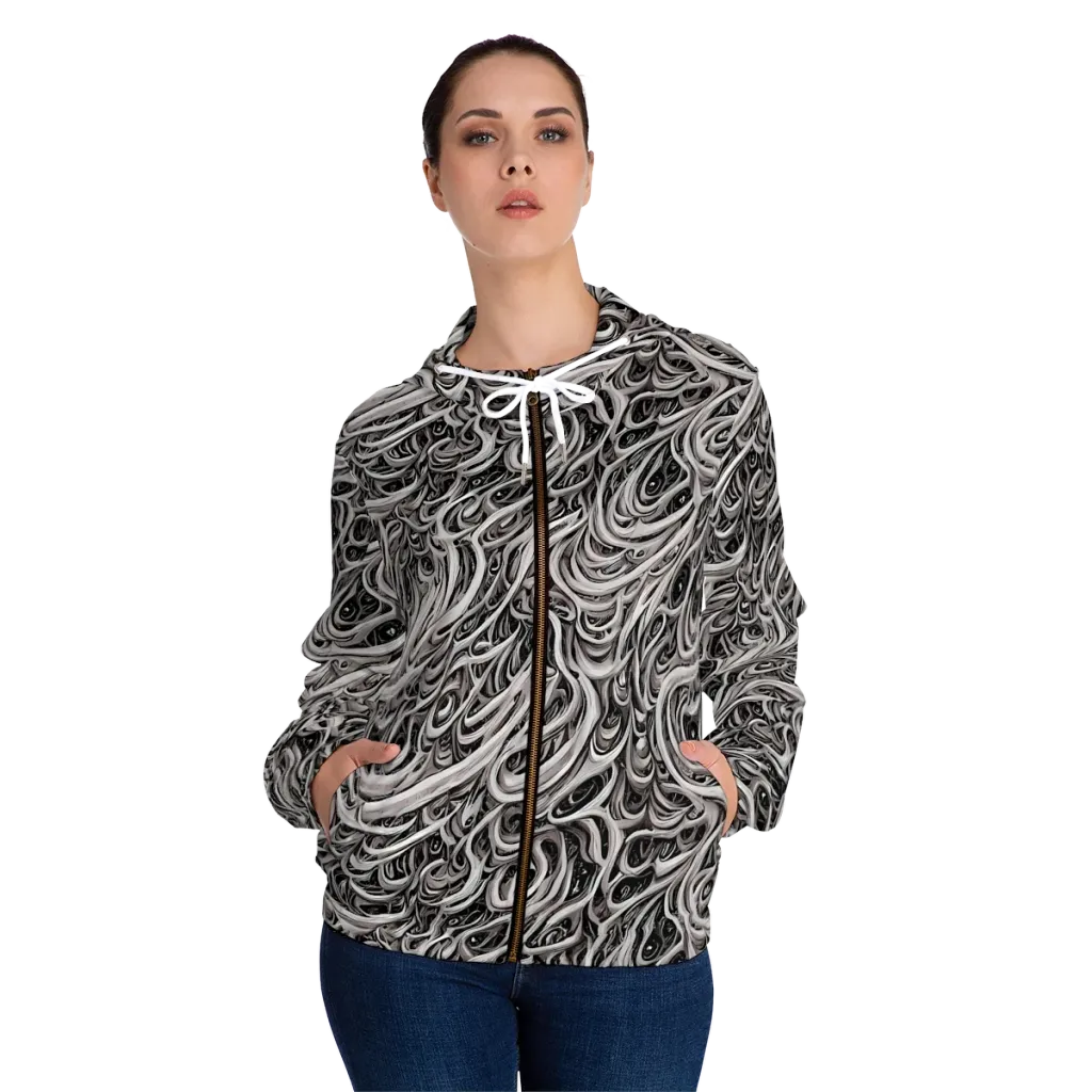 Noir Marbling on Women's Full-Zip Hoodie — Front On Person
