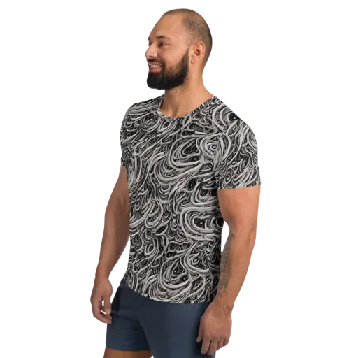 Noir Marbling on a Men's Athletic T-Shirt
