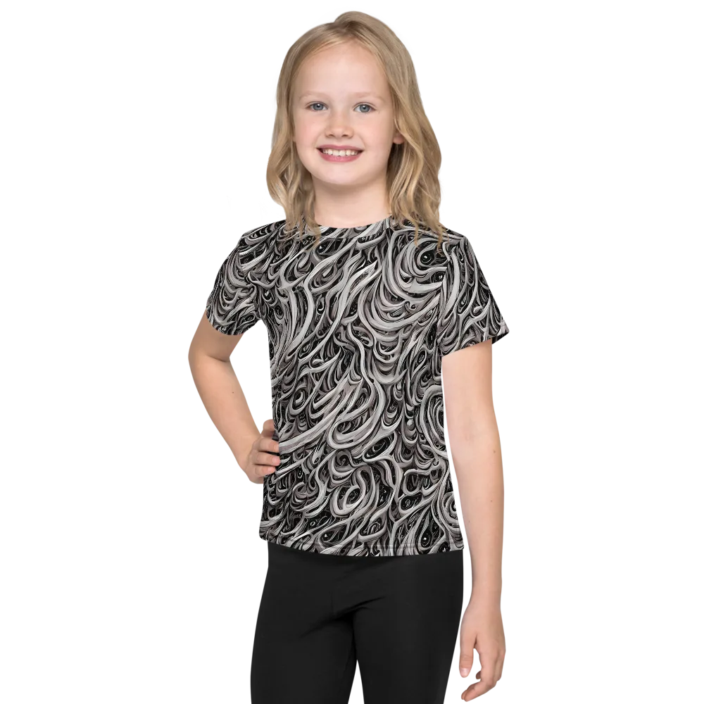 Noir Marbling on Kids Crew Neck T-Shirt — Front