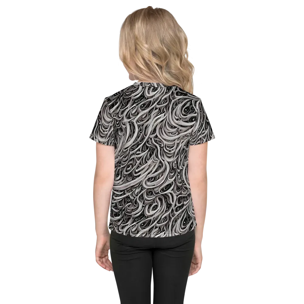 Noir Marbling on Kids Crew Neck T-Shirt — Back