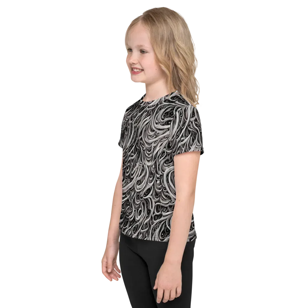 Noir Marbling on Kids Crew Neck T-Shirt — Left