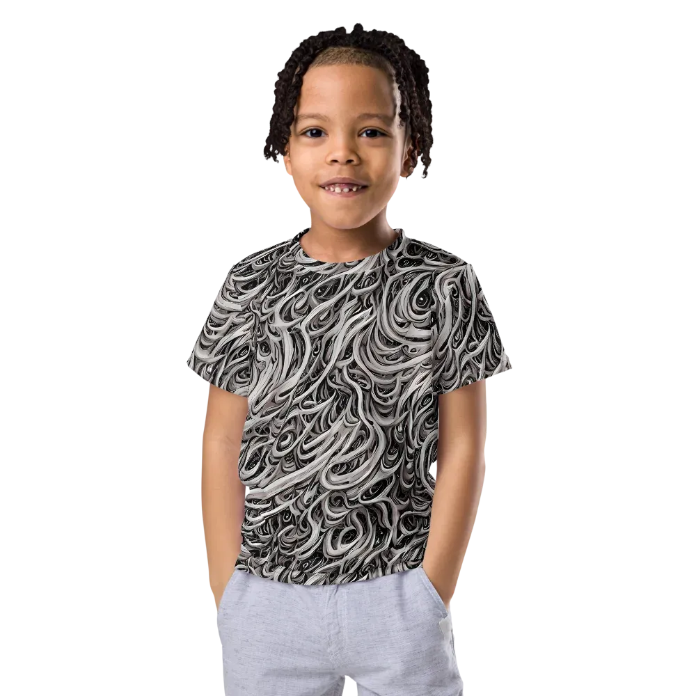 Noir Marbling on Kids Crew Neck T-Shirt — Front