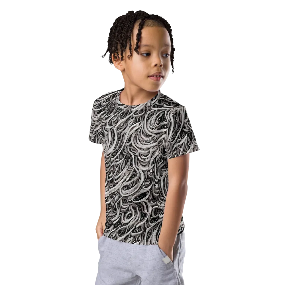 Noir Marbling on Kids Crew Neck T-Shirt — Left Front
