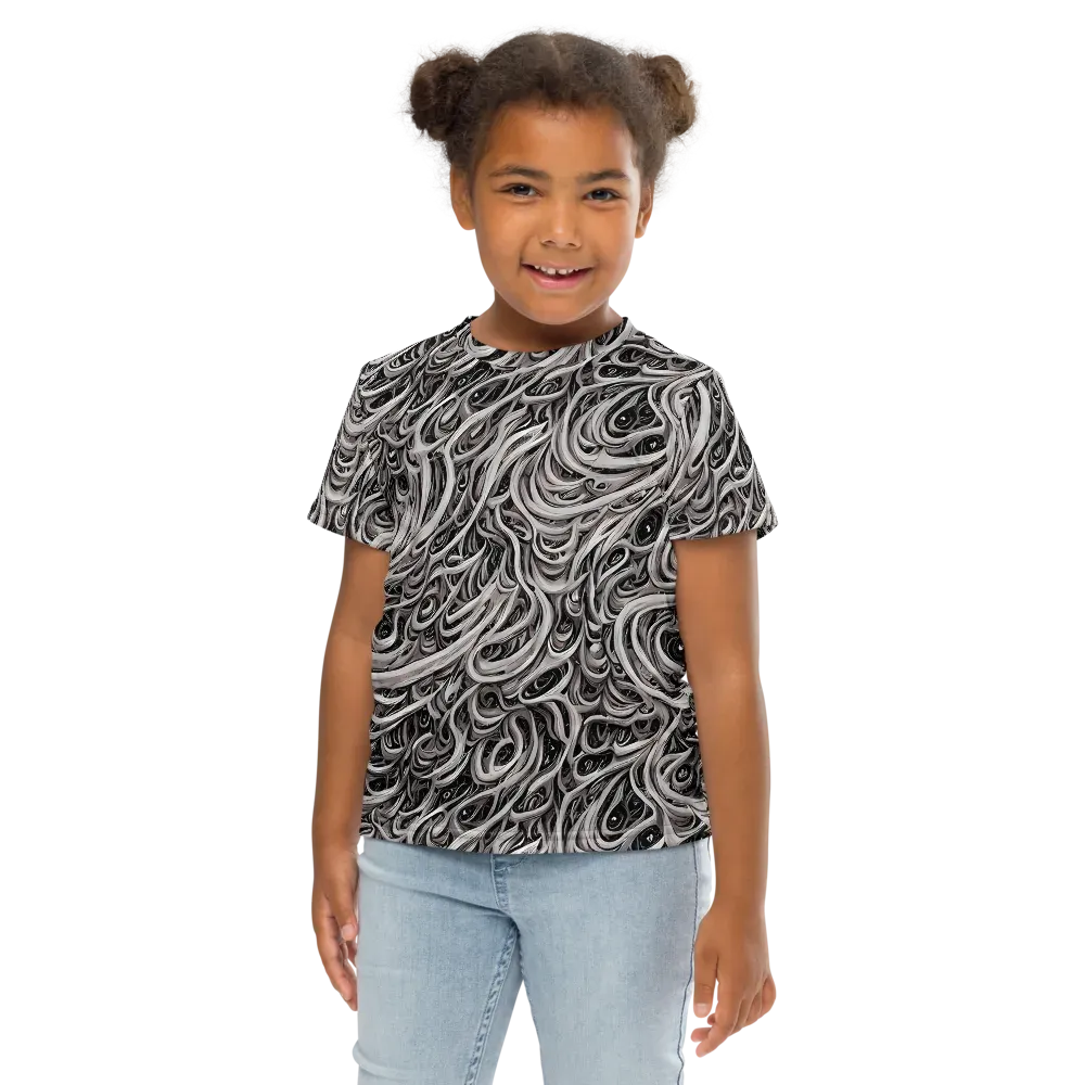 Noir Marbling on Kids Crew Neck T-Shirt — Front