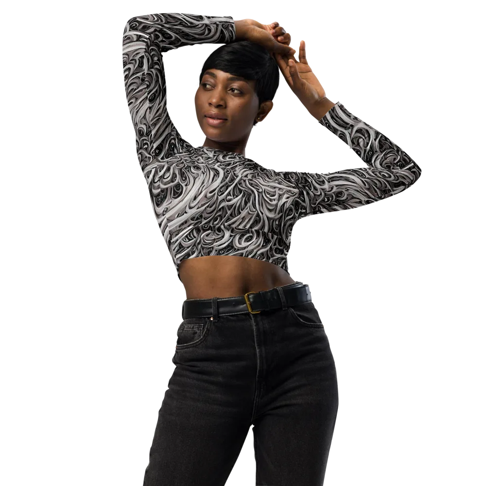 Noir Marbling on Long Sleeve Crop Top — Front