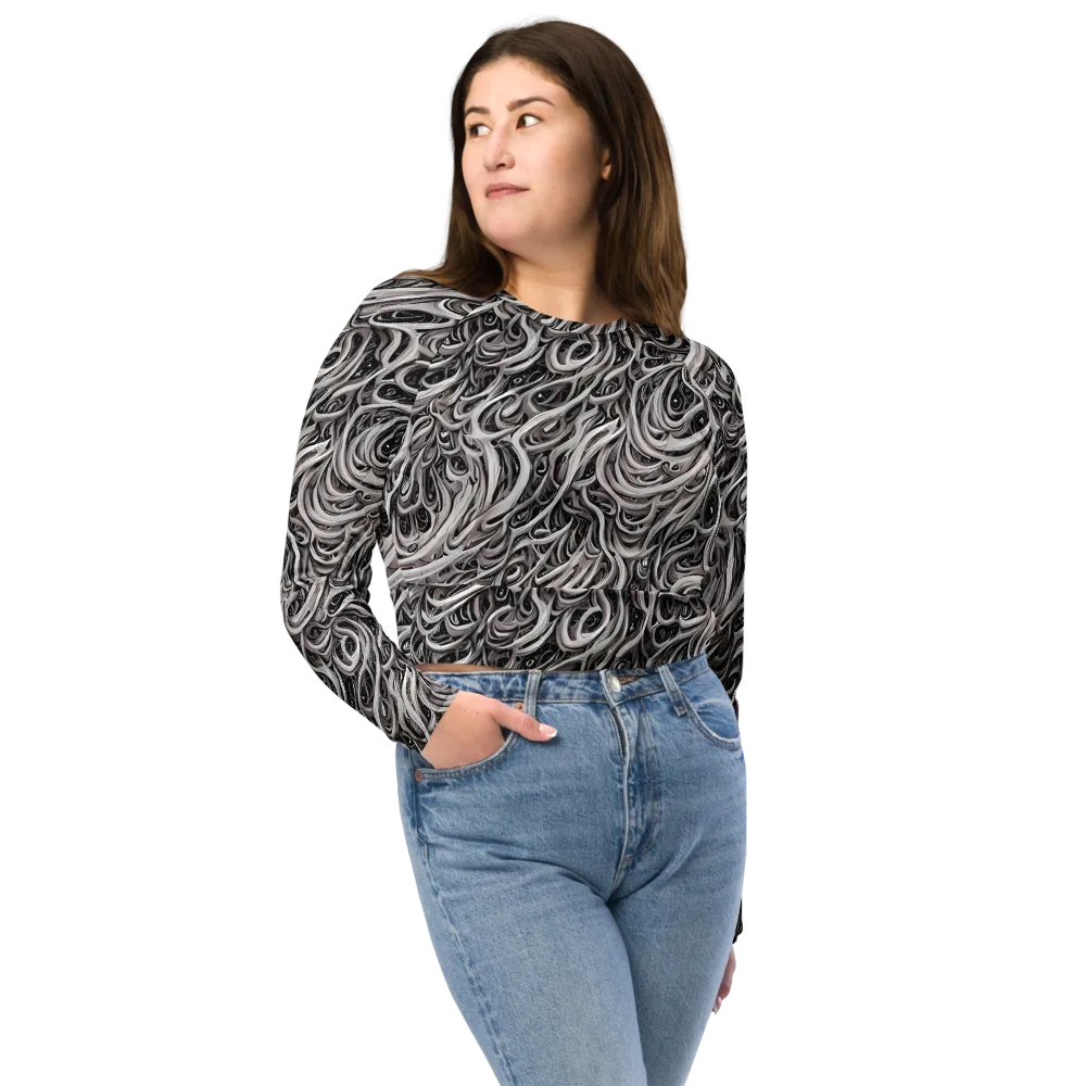 Noir Marbling on Long Sleeve Crop Top — Front