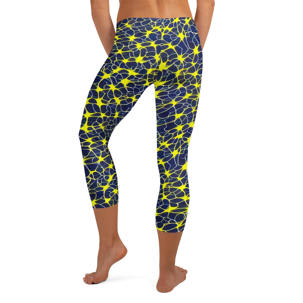 Neon Neural Network on Capri Leggings — Back