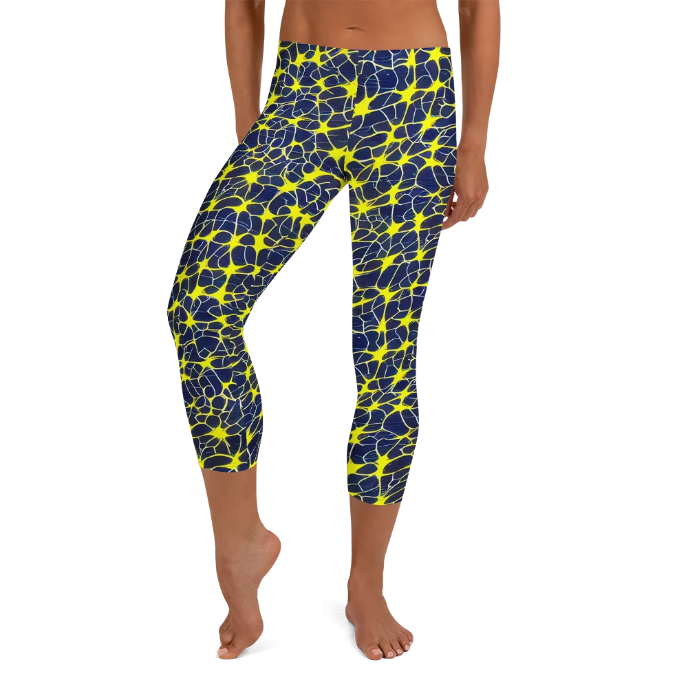 Neon Neural Network on Capri Leggings — Front