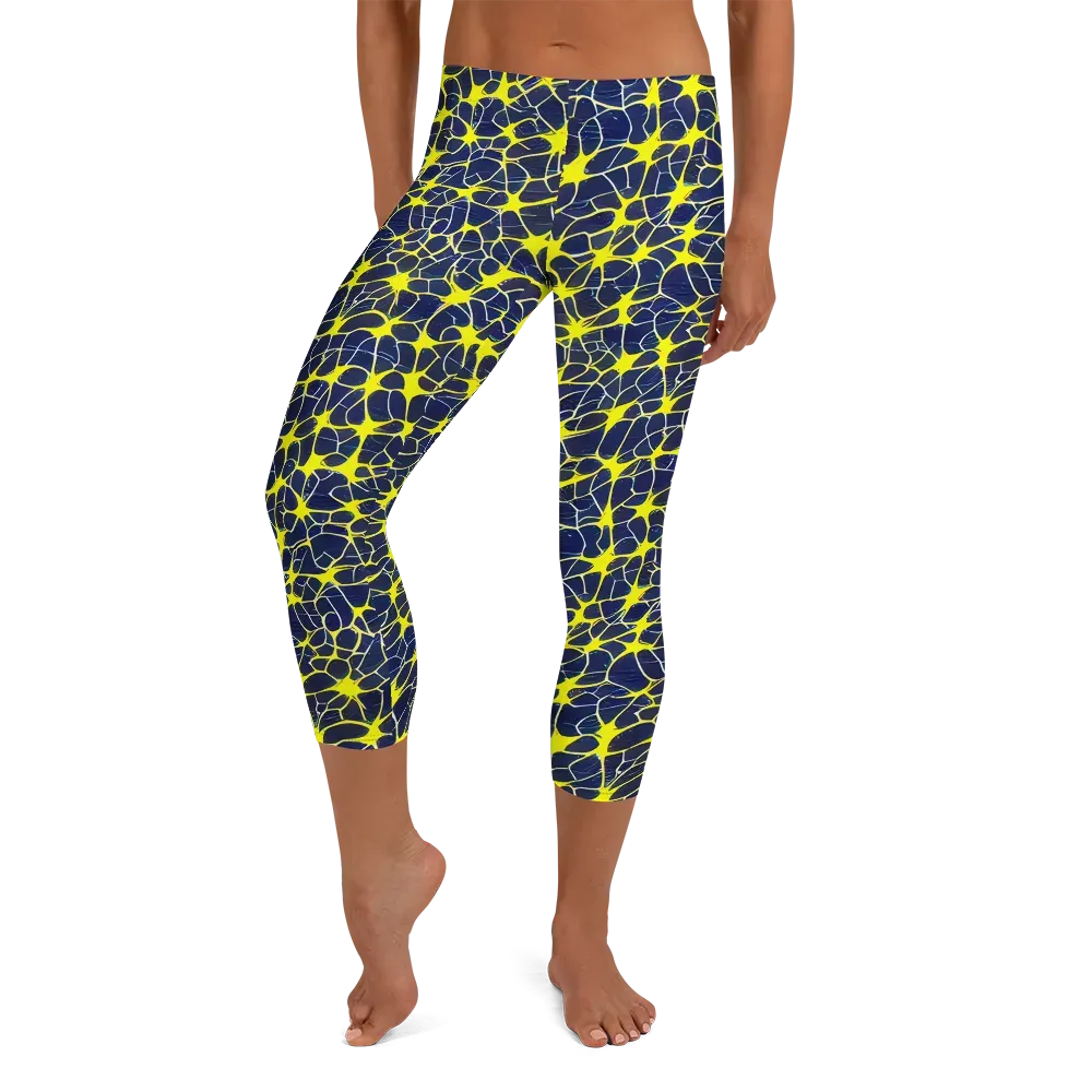 Neon Neural Network on Capri Leggings — Front