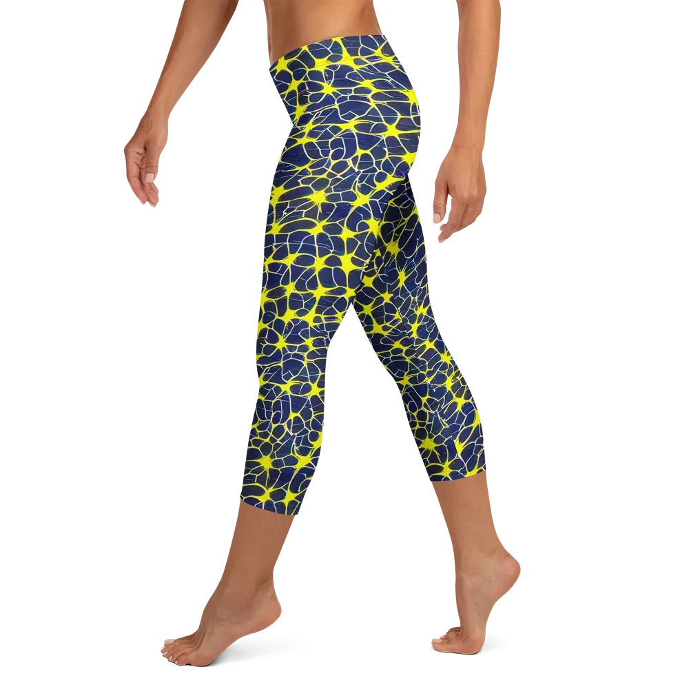 Neon Neural Network on Capri Leggings — Left