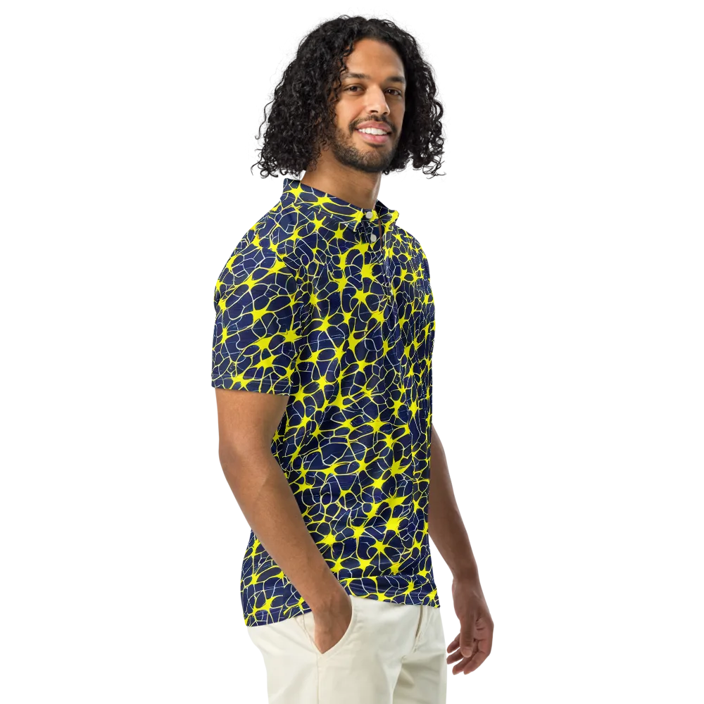 Neon Neural Network on Men's Slim Fit Polo Shirt — Right Front