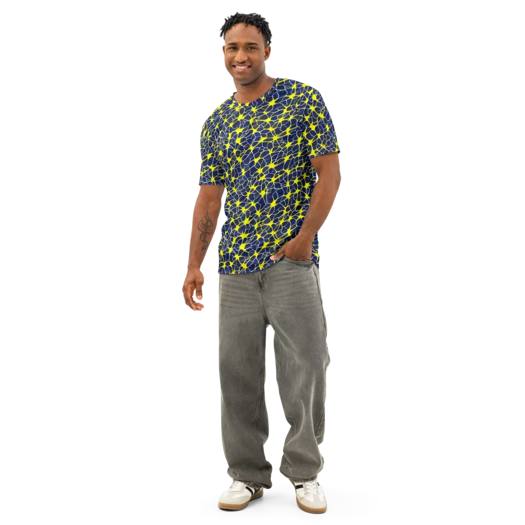 Neon Neural Network on Men's Cotton Crew Neck T-Shirt — Front