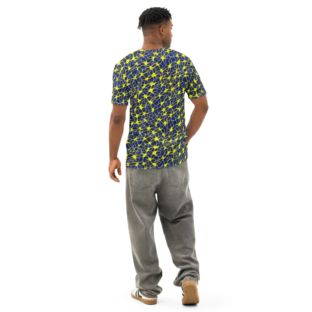 Neon Neural Network on Men's Cotton Crew Neck T-Shirt — Back