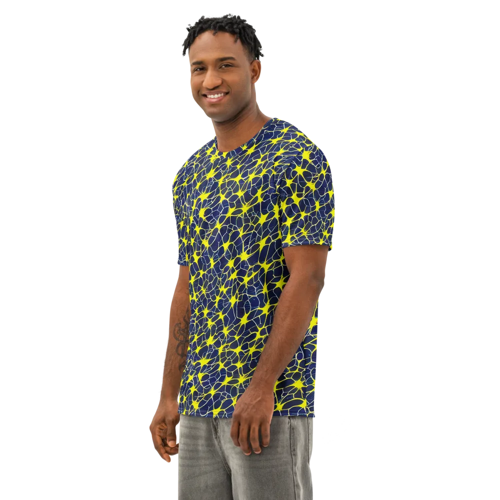 Neon Neural Network on Men's Cotton Crew Neck T-Shirt — Left Front