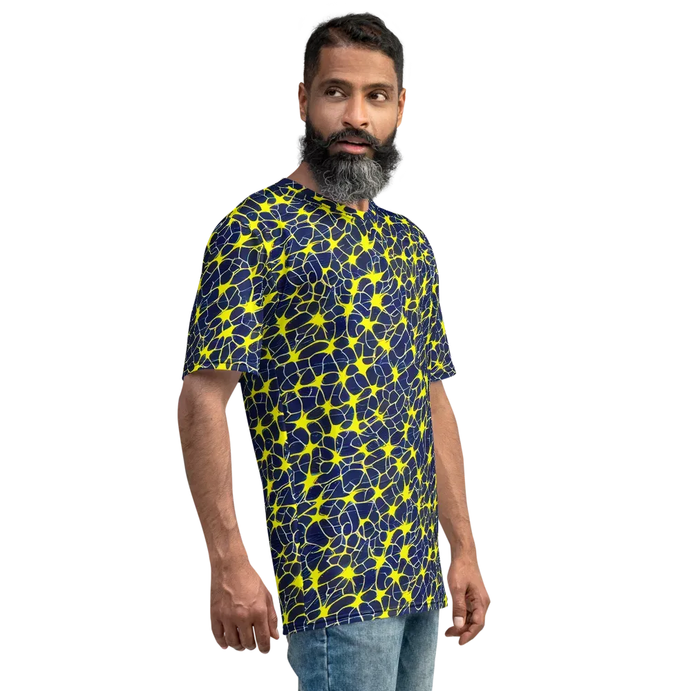 Neon Neural Network on Men's Crew Neck T-Shirt — Right