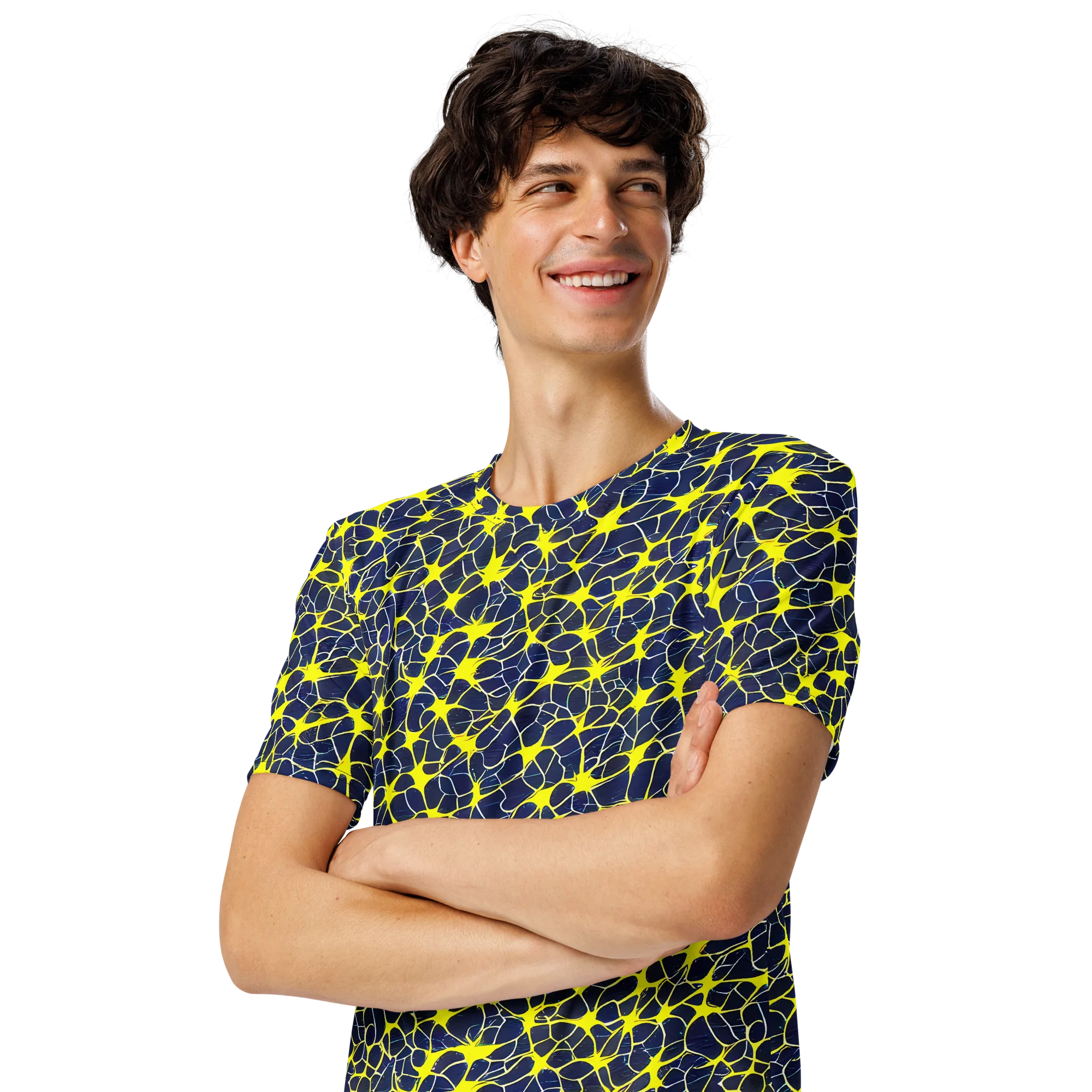 Neon Neural Network on Men's Crew Neck T-Shirt — Left Front