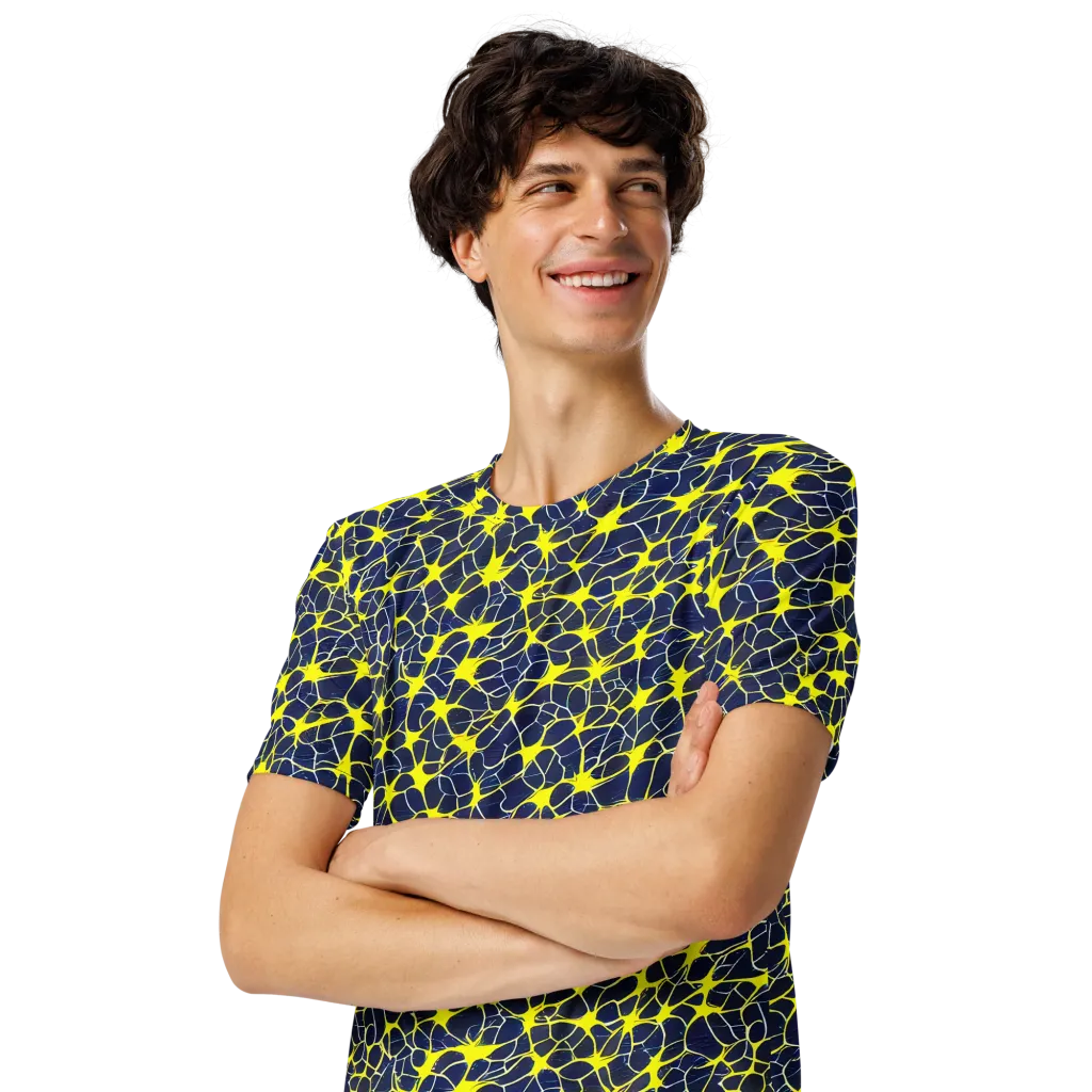 Neon Neural Network on Men's Crew Neck T-Shirt — Left Front
