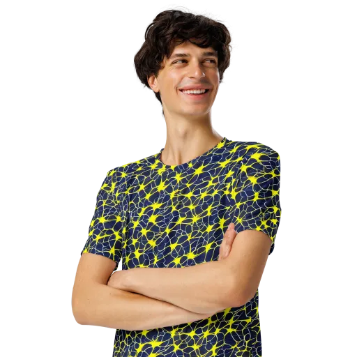 Neon Neural Network on a Men's Crew Neck T-Shirt