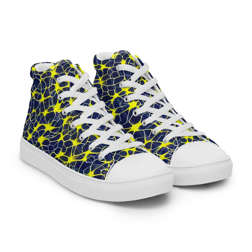 Neon Neural Network on Men's High Top Canvas Shoes — Right Front