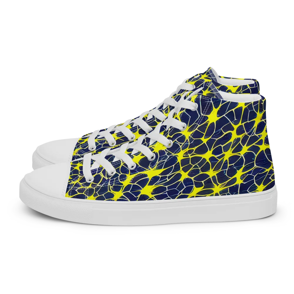 Neon Neural Network on Men's High Top Canvas Shoes — Left