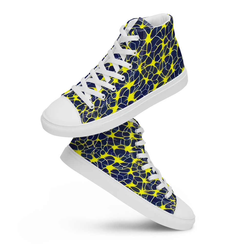 Neon Neural Network on Men's High Top Canvas Shoes — Front