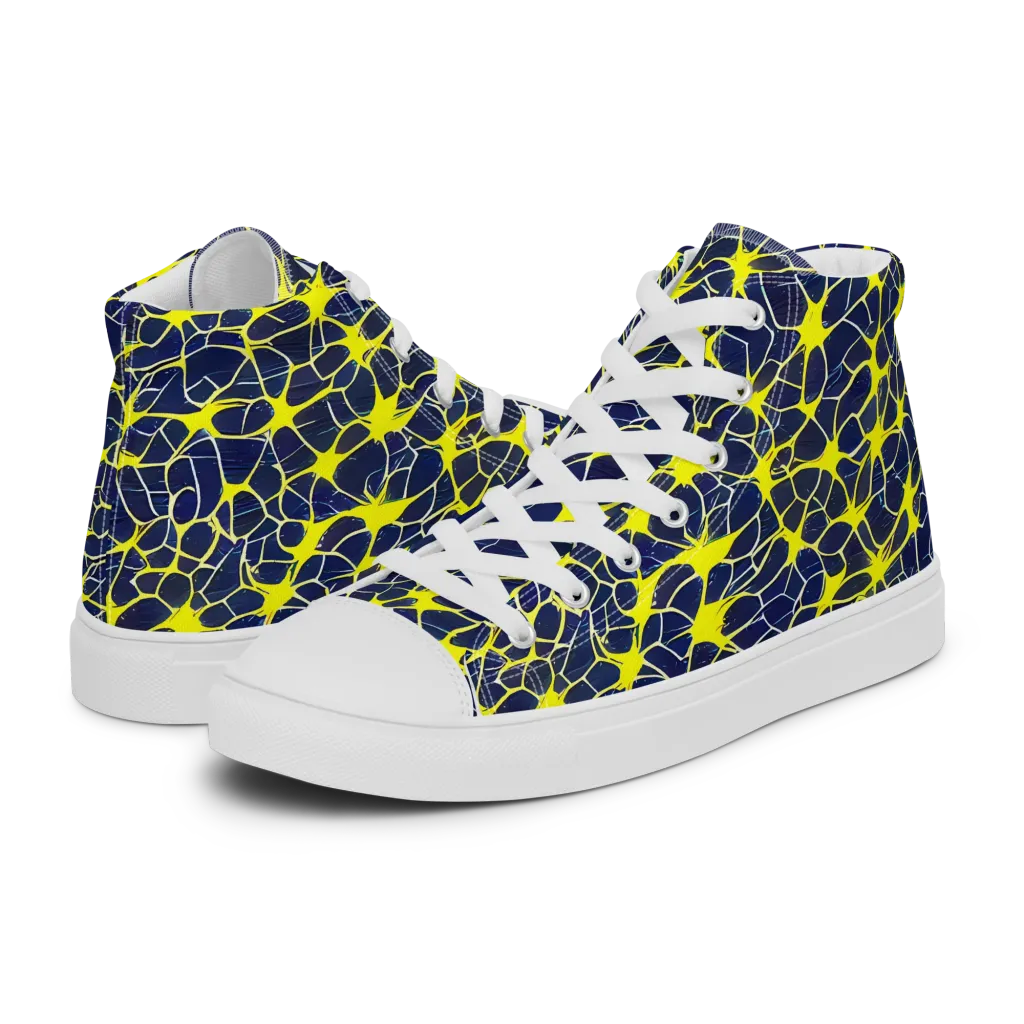 Neon Neural Network on Women's High Top Canvas Shoes — Left