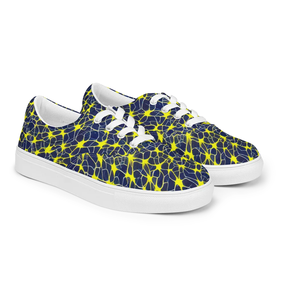 Neon Neural Network on Men's Lace-Up Canvas Shoes — Right Front