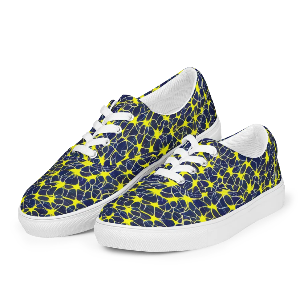 Neon Neural Network on Men's Lace-Up Canvas Shoes — Left Front