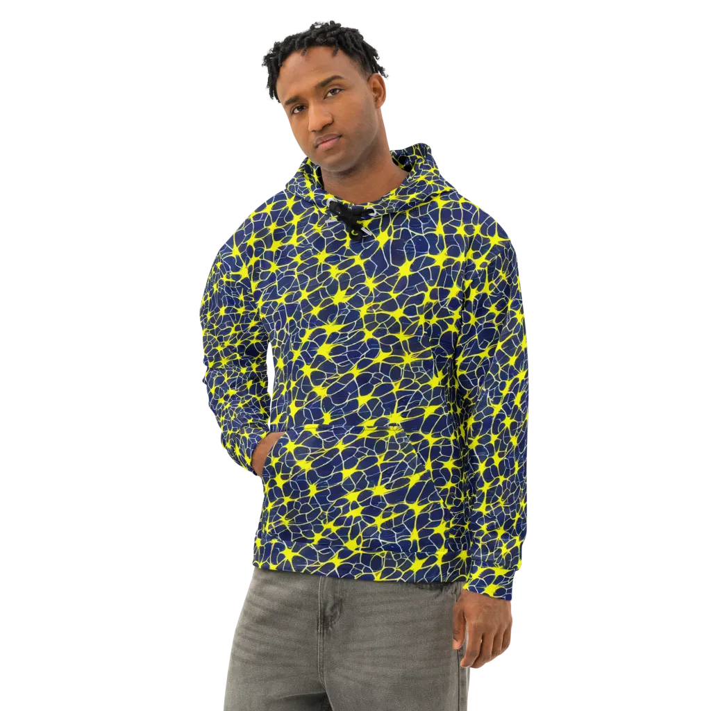 Neon Neural Network on Cotton Hoodie — Left Front