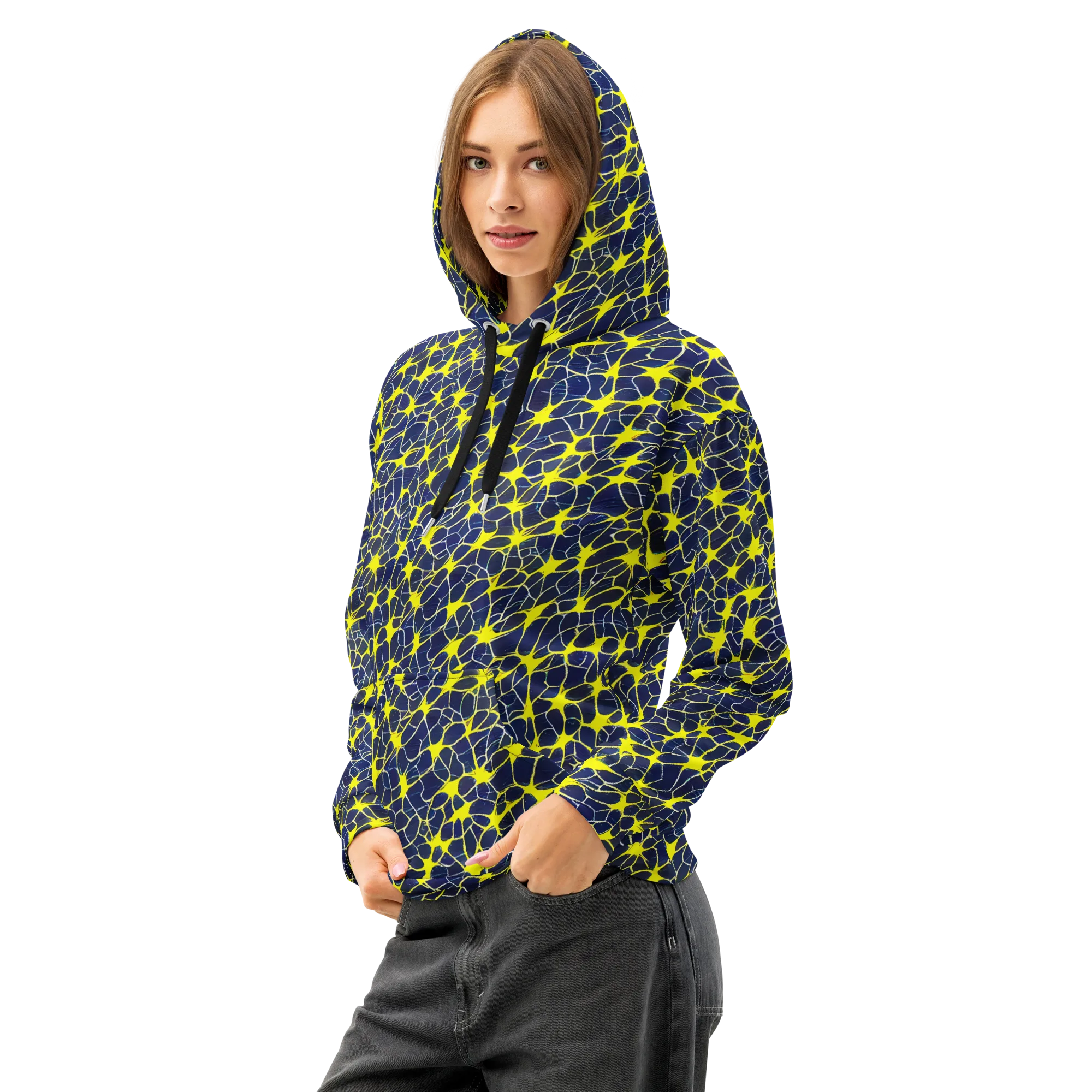 Neon Neural Network on Cotton Hoodie — Left Front